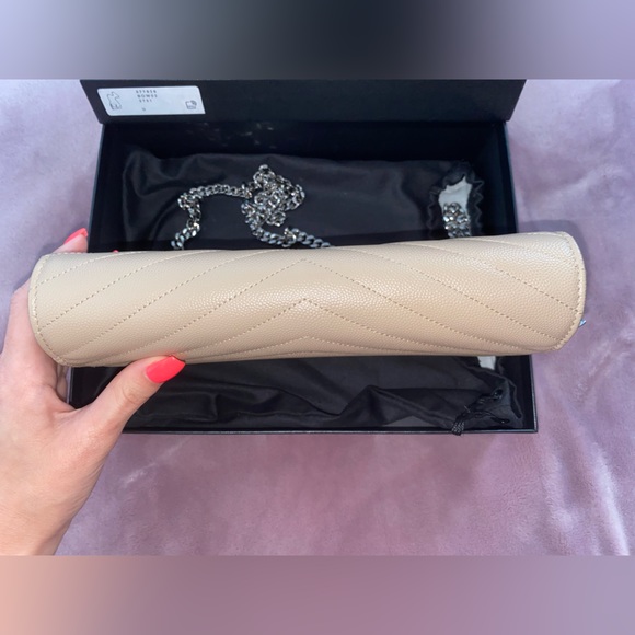 WORN 2x YSL Cassandre Matelassé Chain Wallet In Grain De Poudre Embossed Leather - Picture 14 of 15